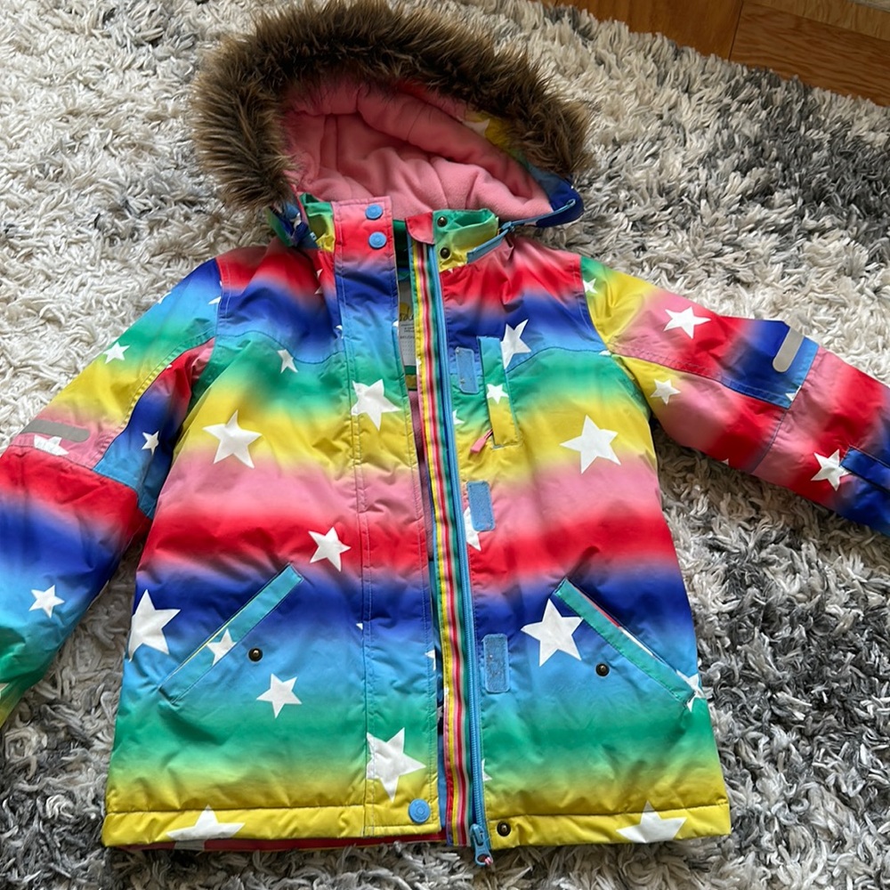 Boden all weather proof jacket, size 9-10, ombré rainbow star